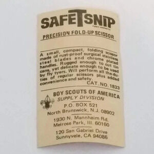 Boy Scouts of America SafeTSnip Supply Card